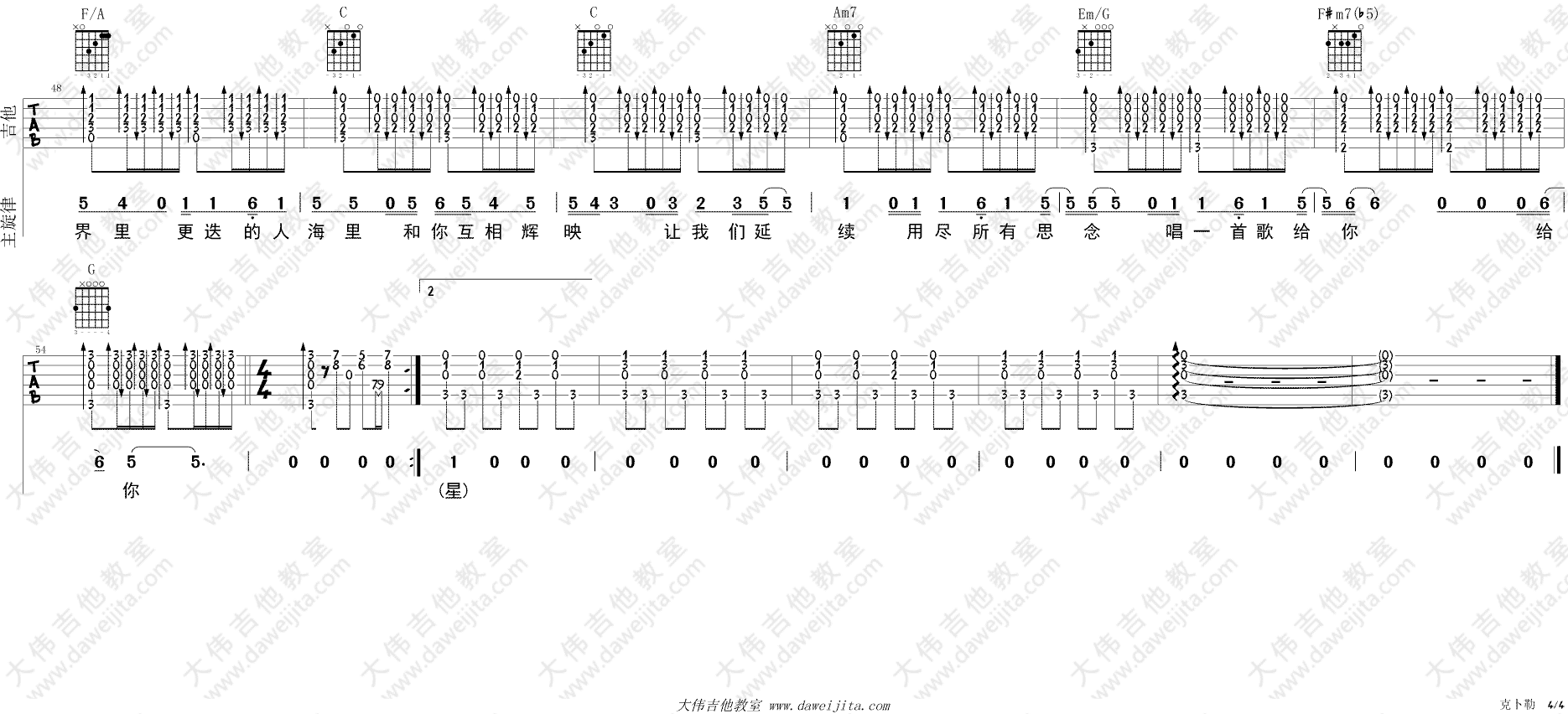 克卜勤吉他谱_C调精选版_孙燕姿