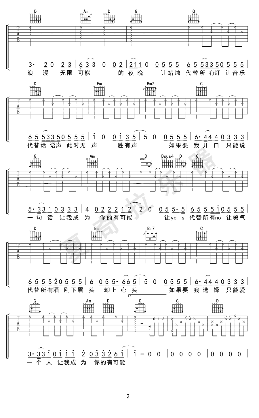 有可能的夜晚吉他谱_曾轶可_G调完整版_图片谱