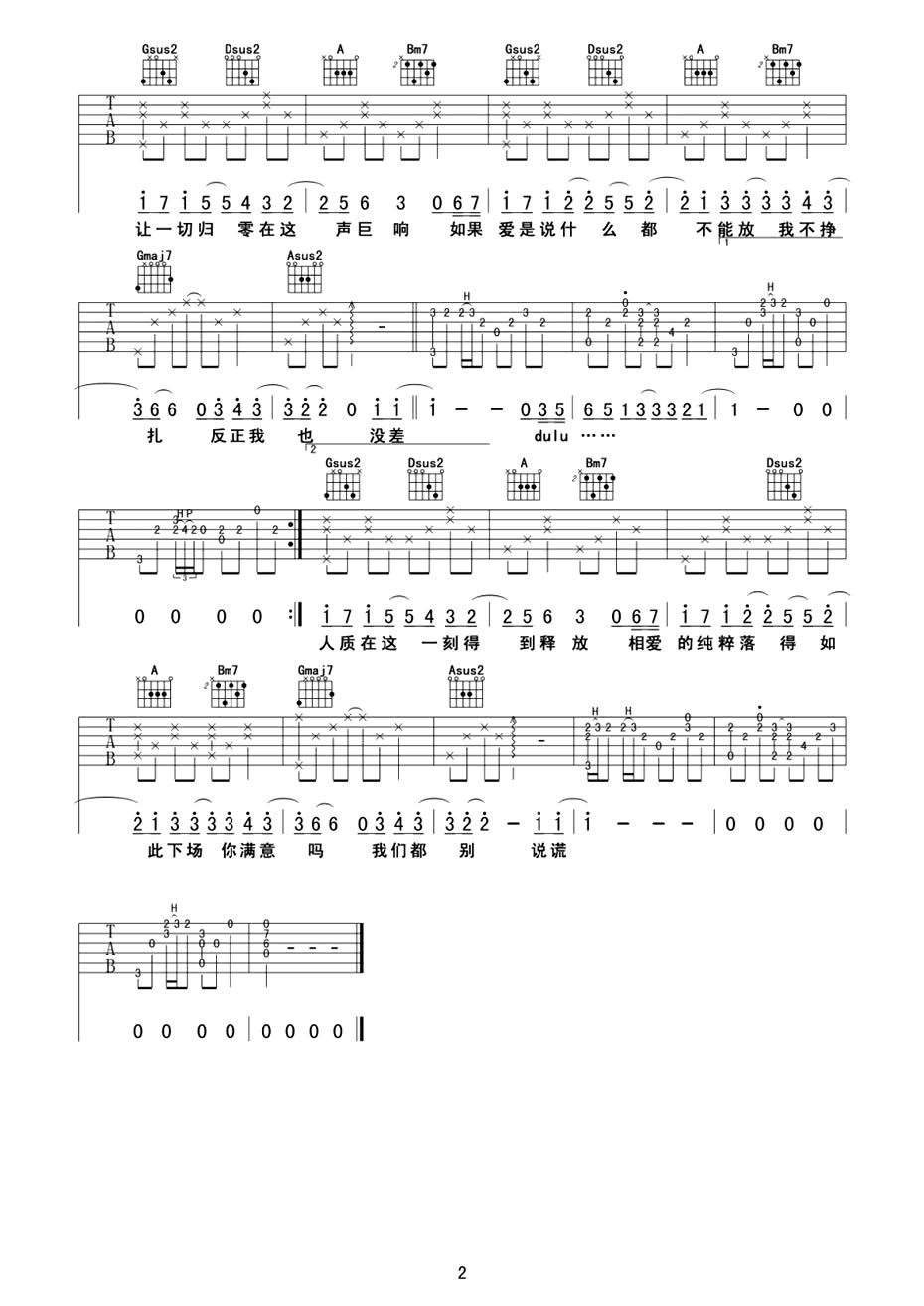 人质吉他谱_吉他弹唱谱_张惠妹/杨宗纬_D调