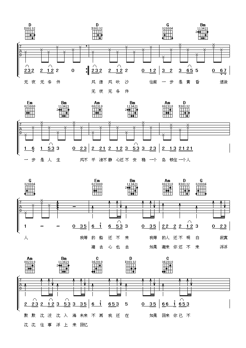 伤心太平洋吉他谱_G调六线谱_阿潘音乐工场编配_任贤齐