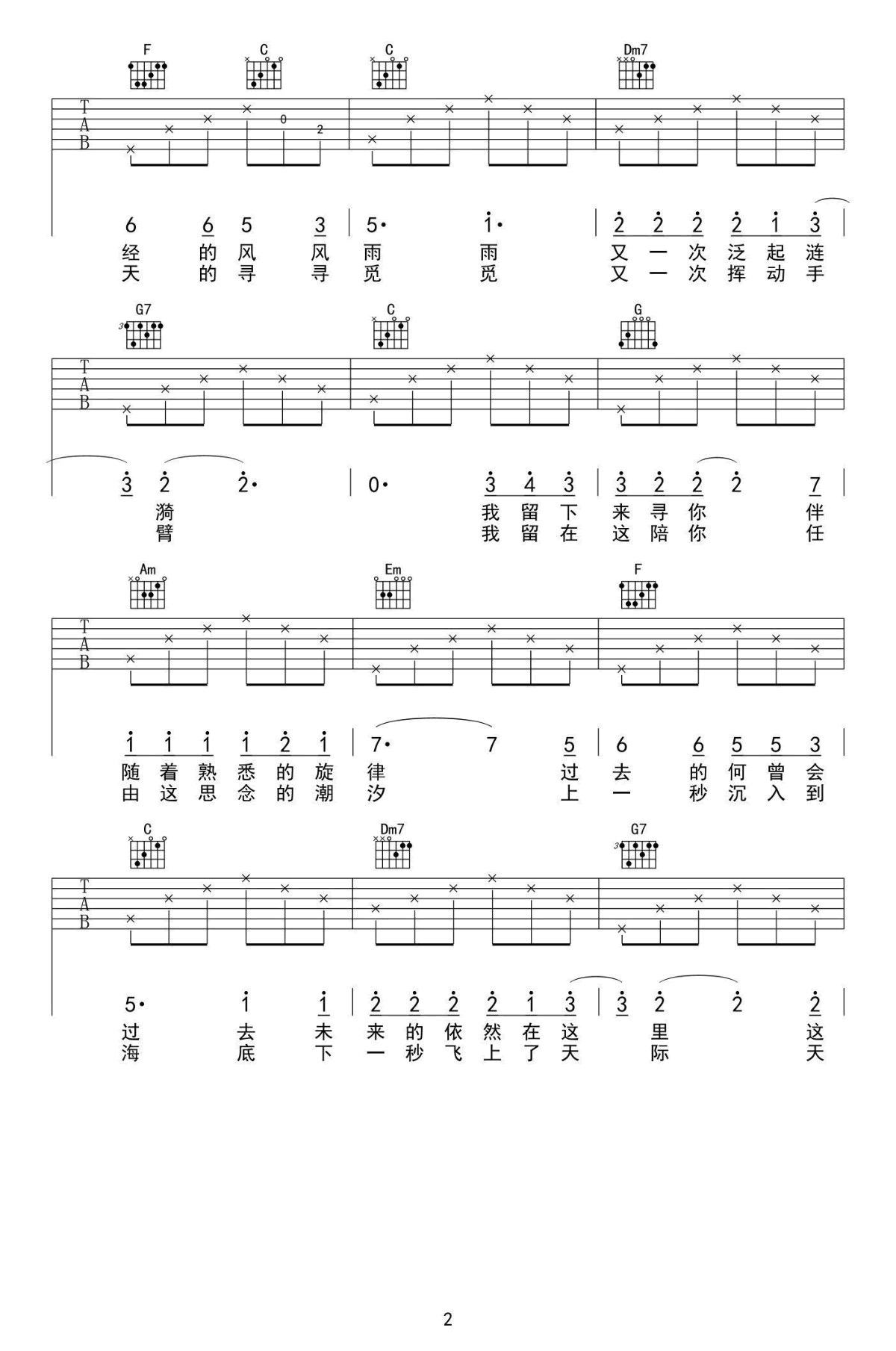 江湖儿女吉他谱_谭维维_贾樟柯_江湖儿女_电影主题曲