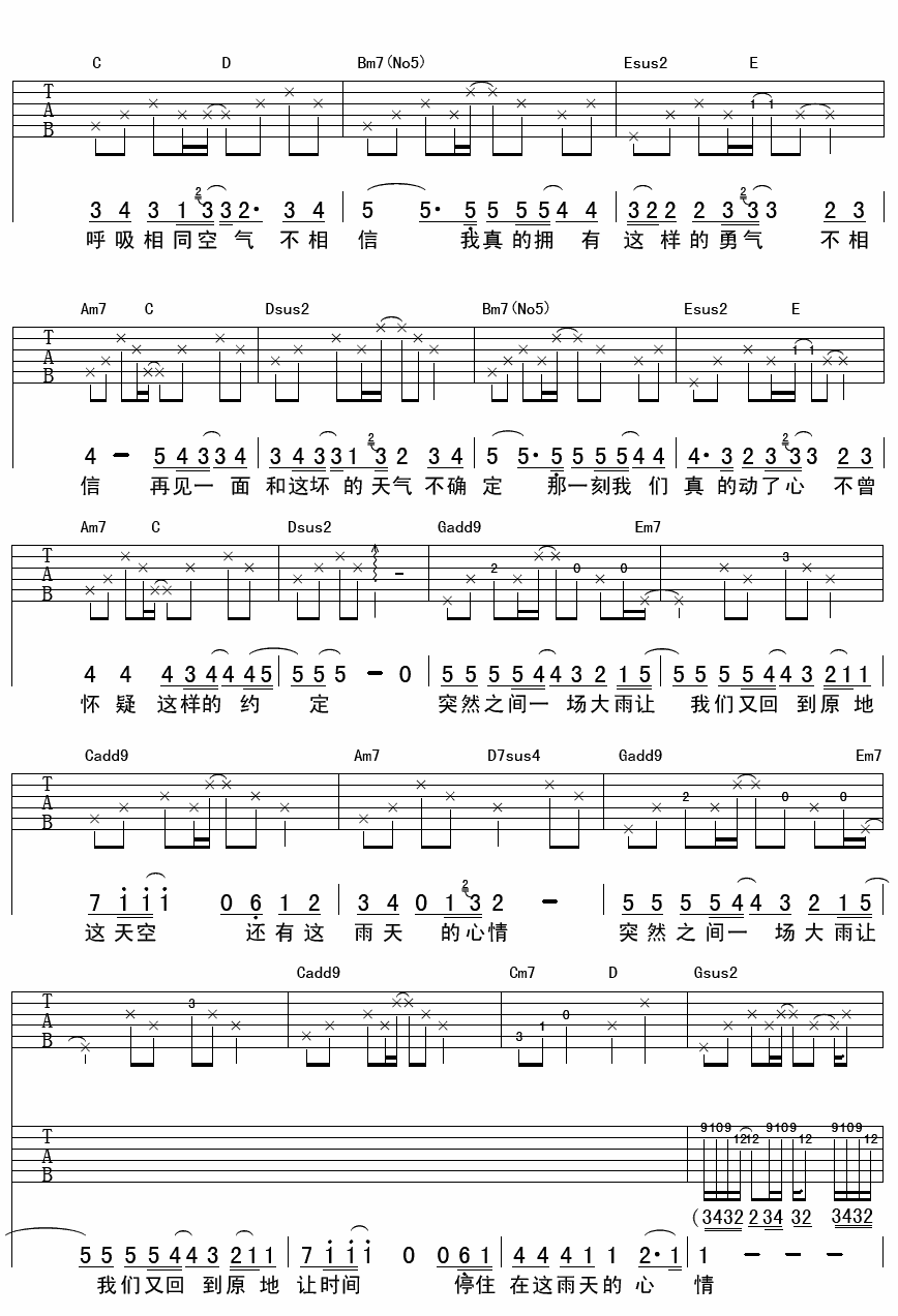 下雨吉他谱_A调附前奏_齐延麟编配_李宇春