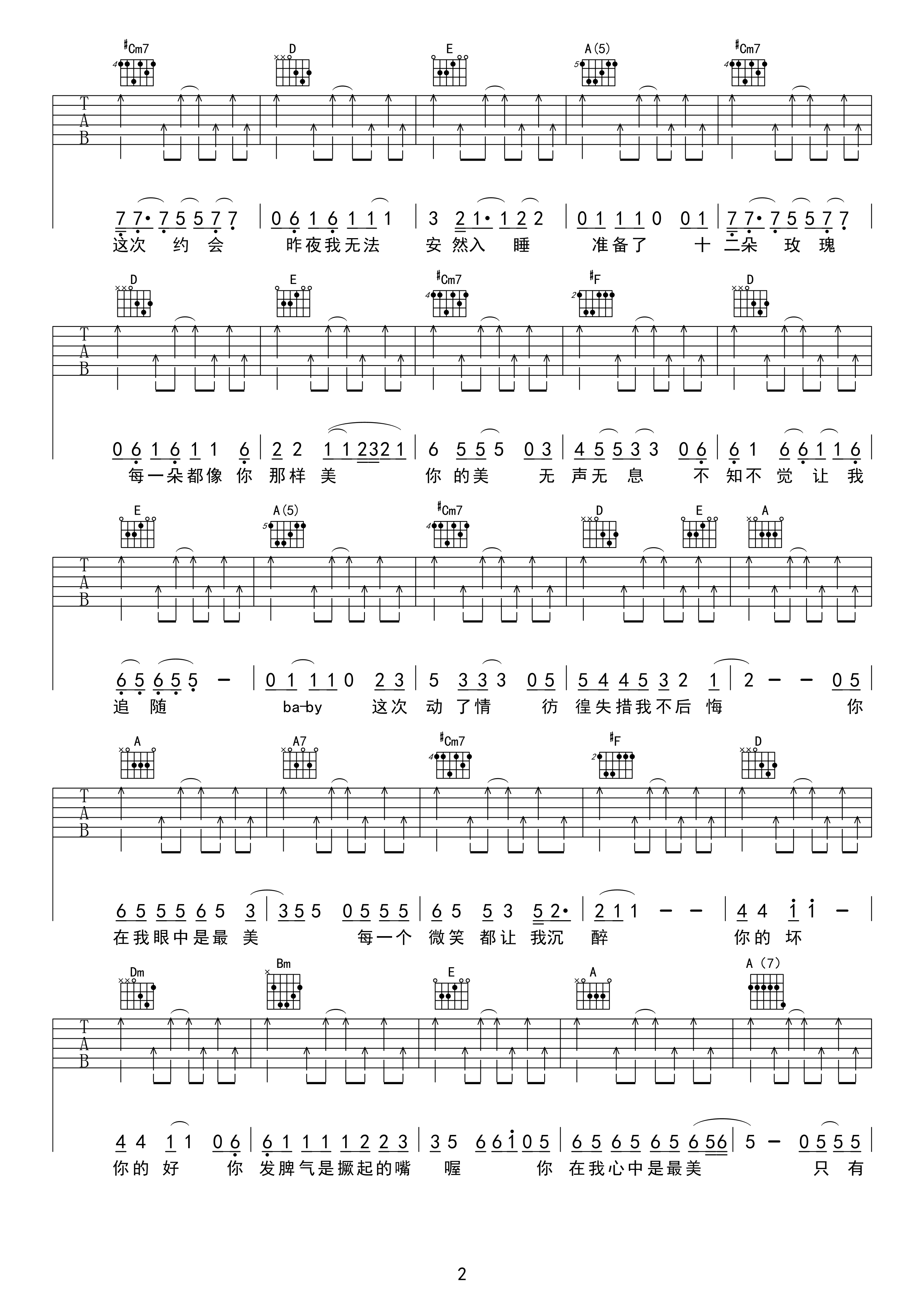 最美吉他谱_羽泉__最美_A调弹唱六线谱