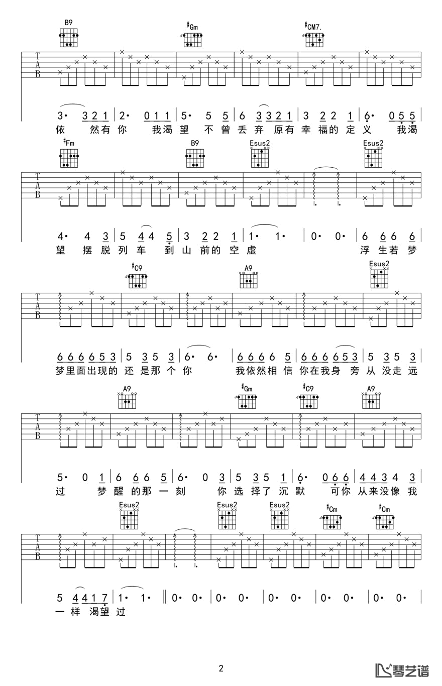我渴望吉他谱_王宇良__我渴望_E调弹唱谱_高清六线谱