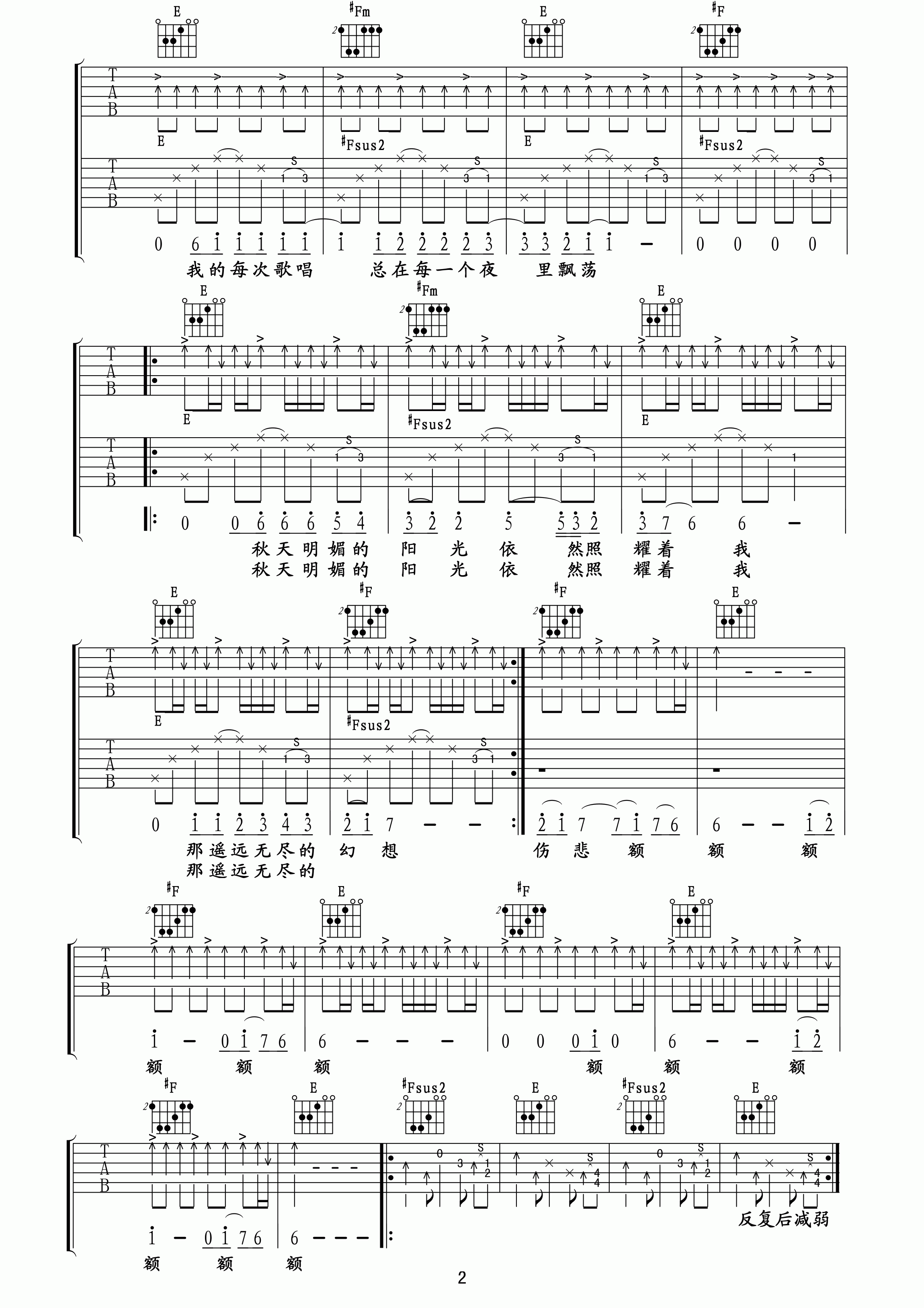 青鸟吉他谱_B调精选版_玩易吉他编配_许巍