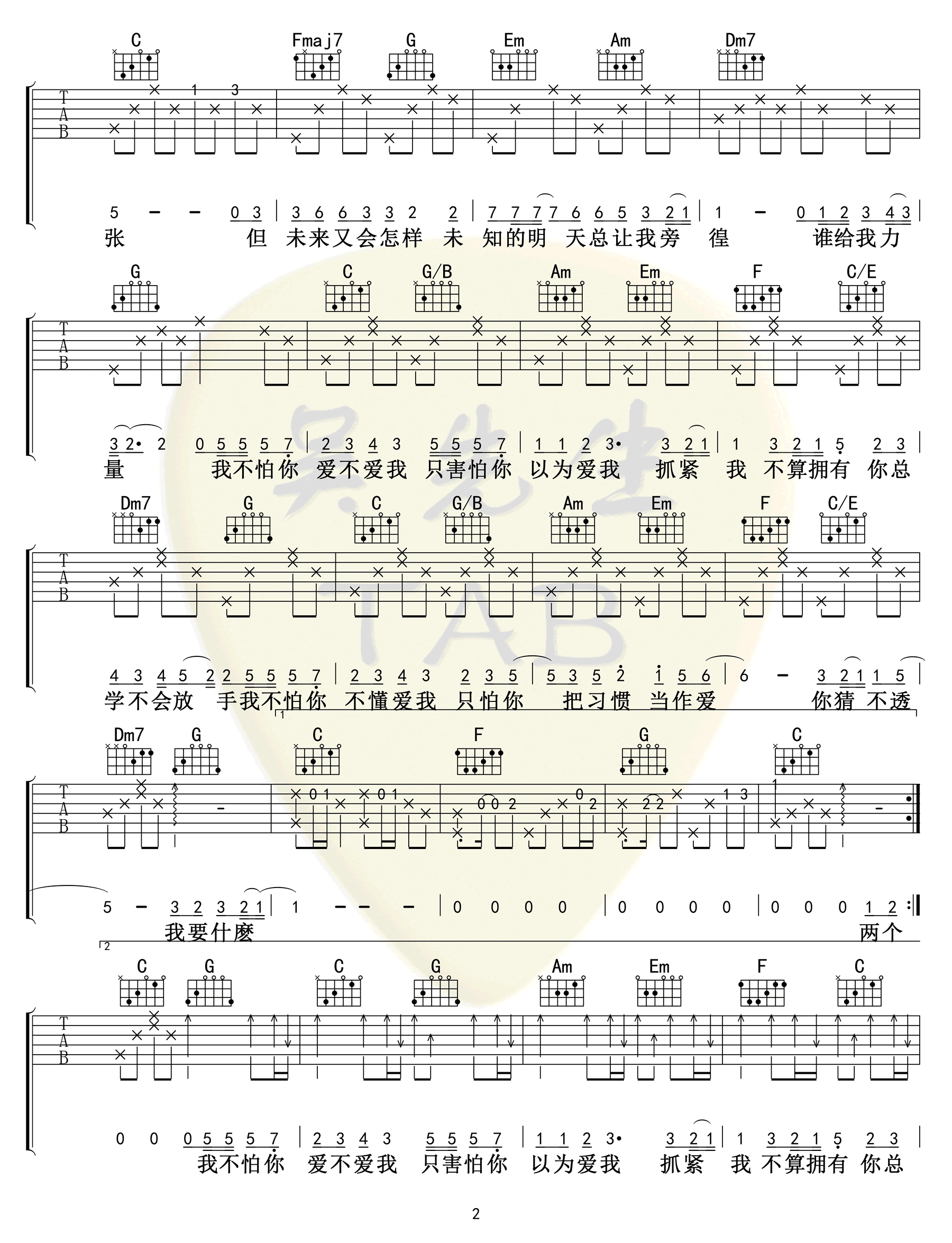 这就是爱吗吉他谱_容祖儿_C调弹唱谱_高清版