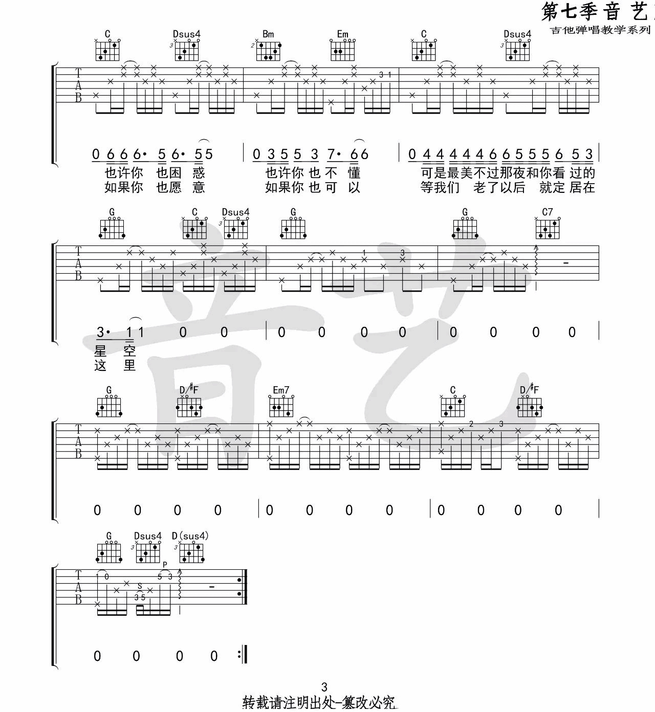 _等我们老了就定居在重庆_吉他谱_房东的猫_G调原版六线谱