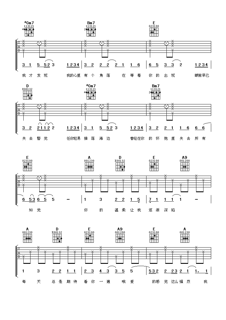 在你身边吉他谱_A调_阿潘音乐工场编配_张学友