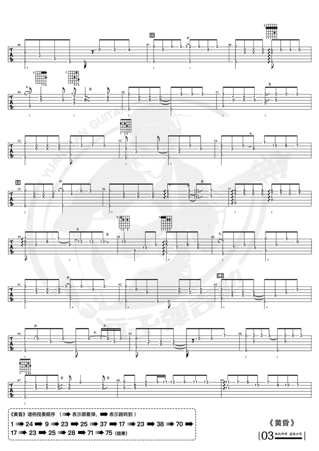 黄昏指弹吉他谱_押尾桑_Twilight_十周年版_指弹教学视频