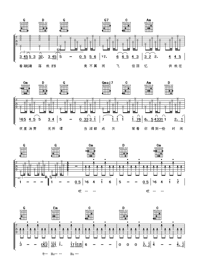 背着你吉他谱_G调六线谱_阿潘音乐工场编配_苏打绿