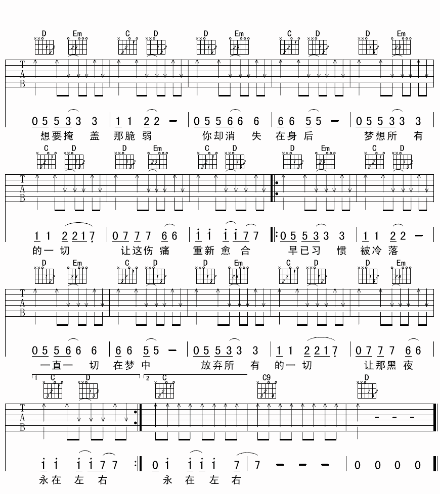 影子吉他谱_G调附前奏_许榕编配_面孔乐队