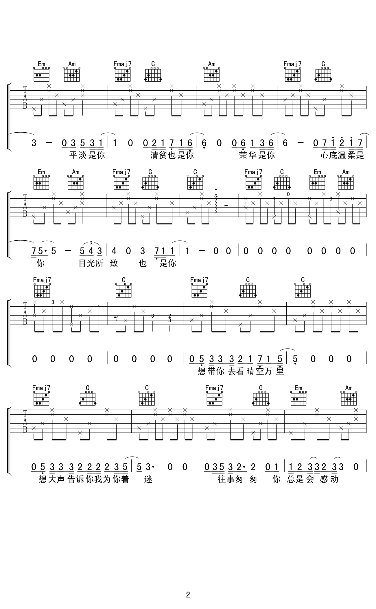 往后余生吉他谱_C调带前奏版本_马良_抖音歌曲