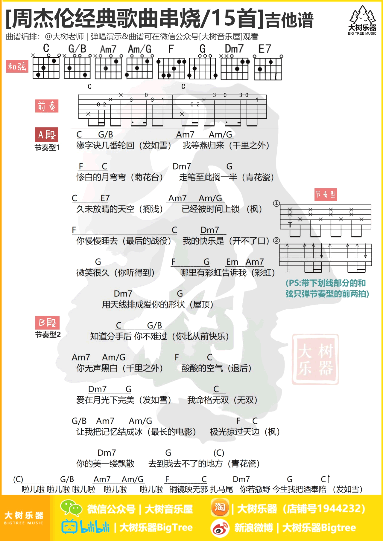 周杰伦_15首歌曲串烧_吉他谱_吉他弹唱视频