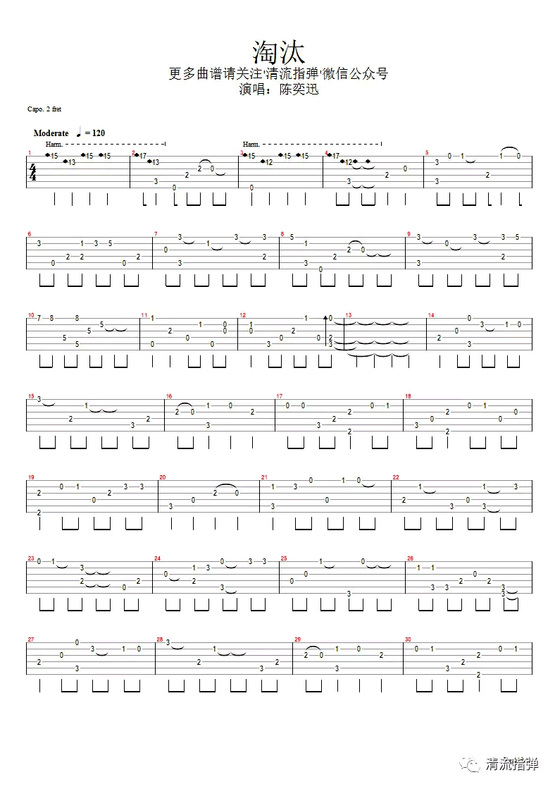 淘汰指弹吉他谱_陈奕迅__淘汰_独奏六线谱