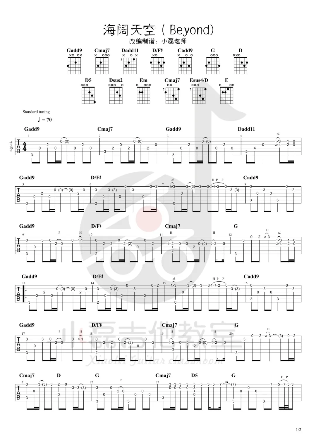 _海阔天空_指弹吉他谱_Beyond_吉他独奏谱_吉他指弹谱