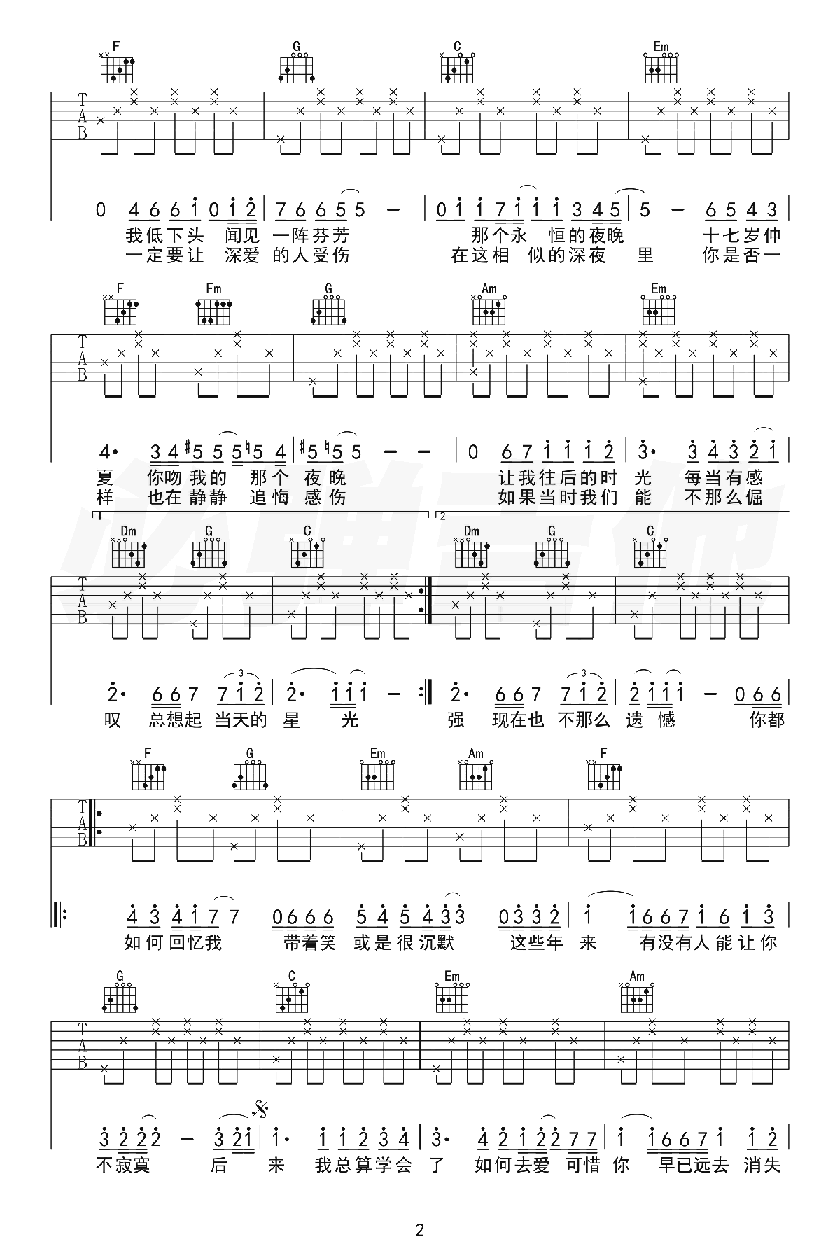后来吉他谱_刘若英_C调六线谱__后来_吉他弹唱谱