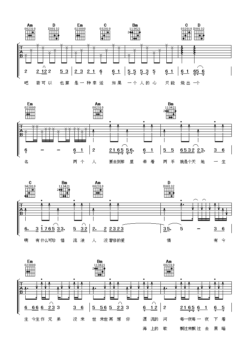 兄弟吉他谱_任贤齐__兄弟_G调弹唱六线谱