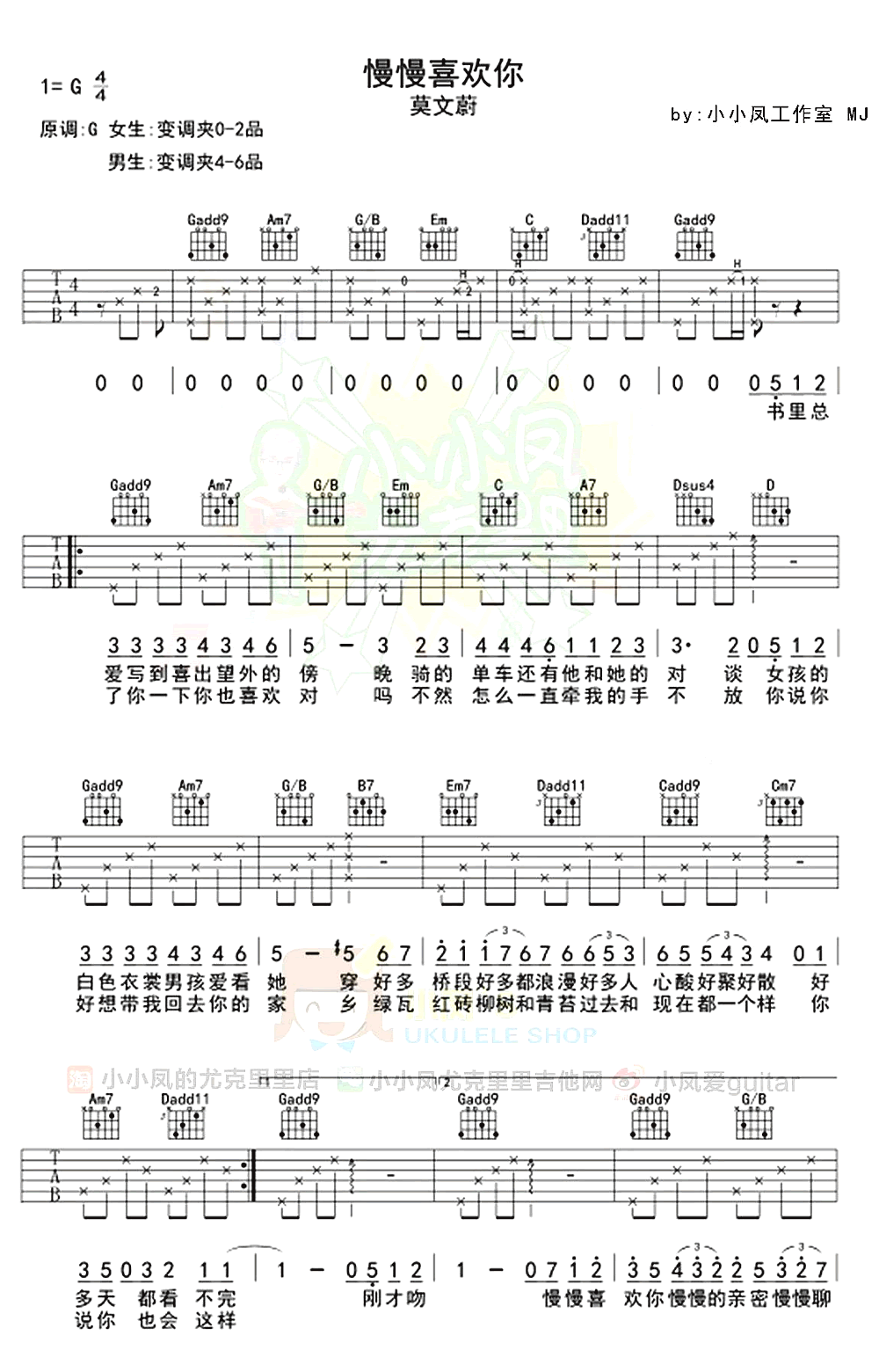 慢慢喜欢你吉他谱_莫文蔚_G调弹唱谱_吉他教学视频