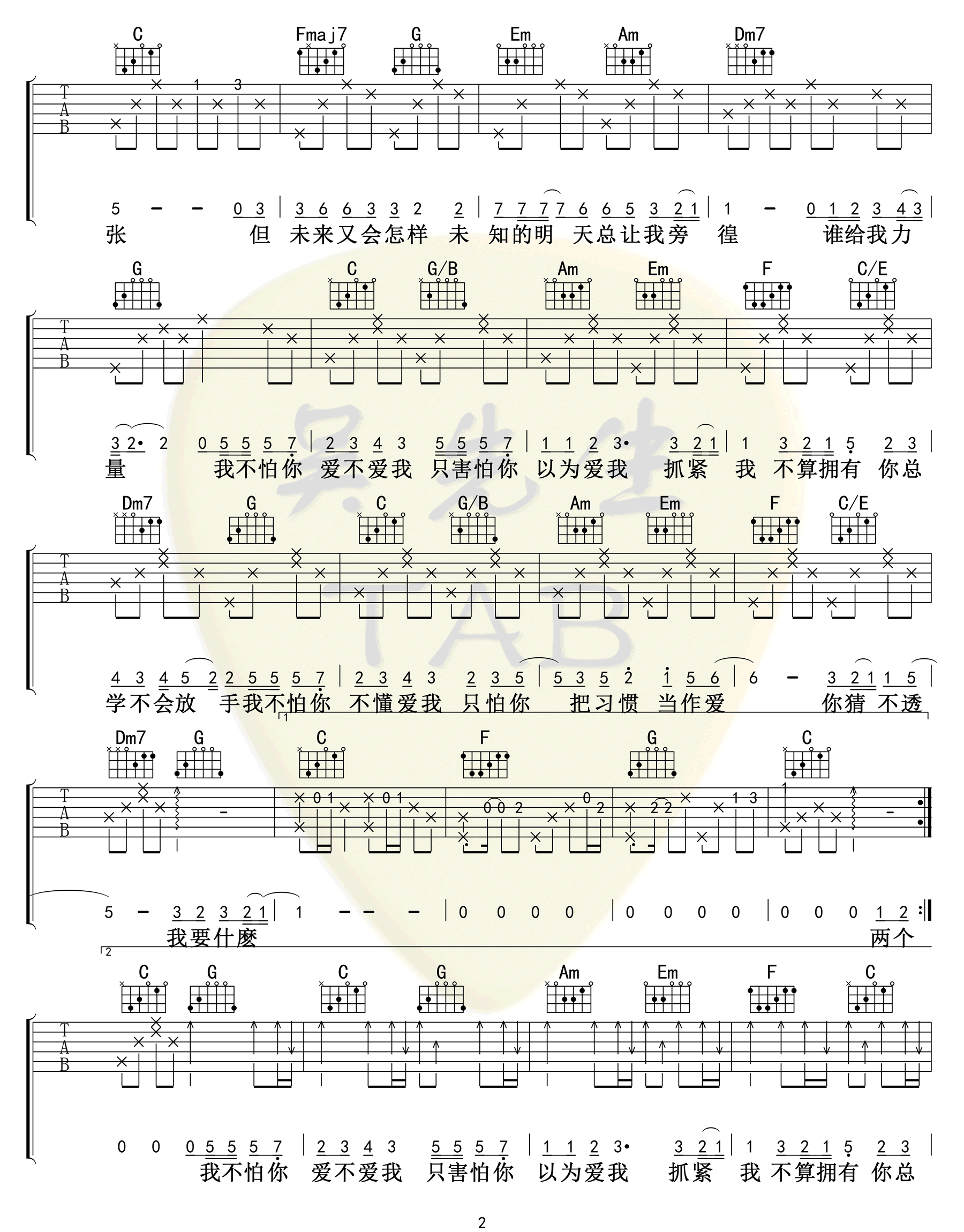 _这就是爱吗_吉他谱_容祖儿/林俊杰_C调弹唱谱_高清六线谱
