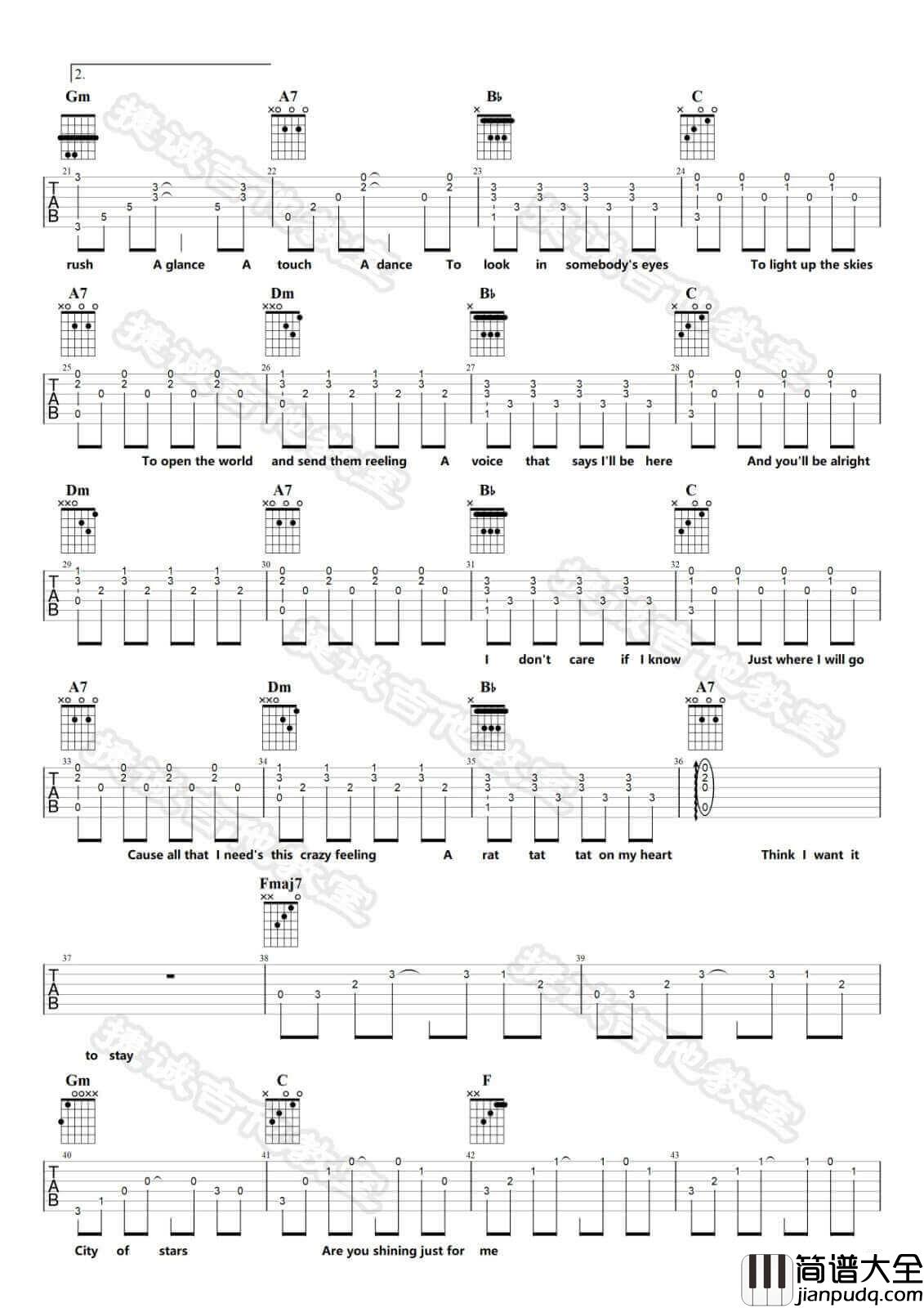 City_of_stars吉他谱_F调六线谱_捷城吉他教室编配_Ryan_Gosling