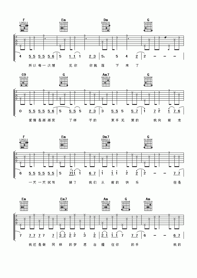 我对天空说吉他谱__潘玮柏