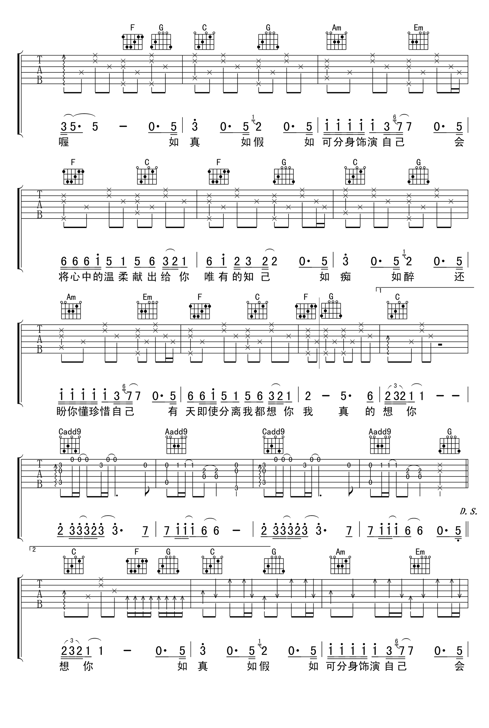 _一生中最爱_吉他谱_谭咏麟_C调原版弹唱六线谱