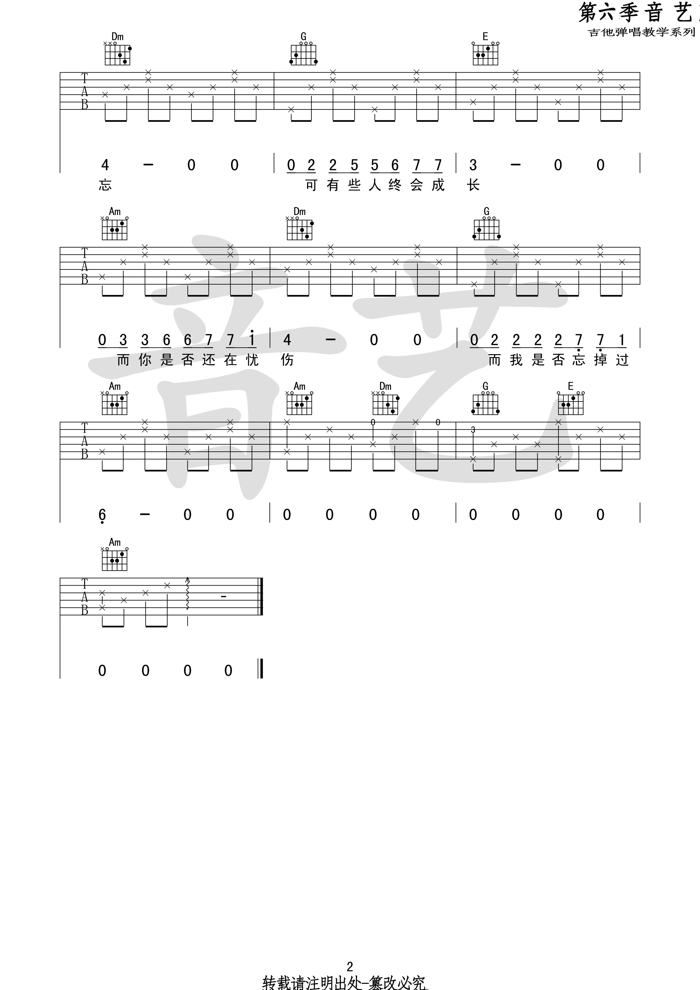 忧伤的过往吉他谱_C调高清版_Jam