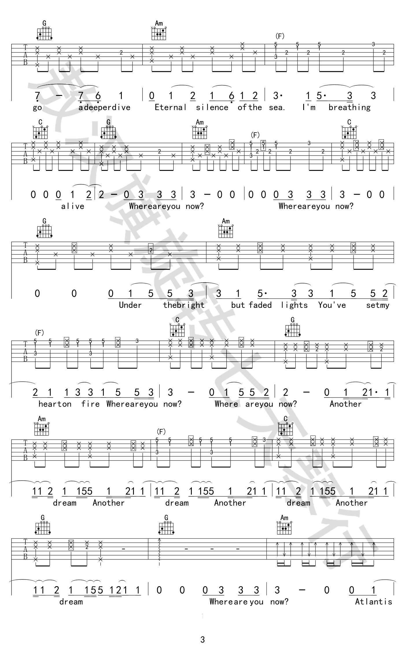 Faded吉他谱__Faded_C调弹唱六线谱