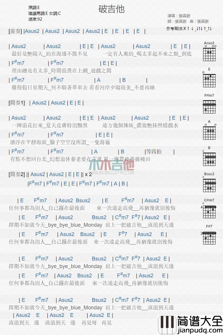 破吉他_吉他谱_张震岳