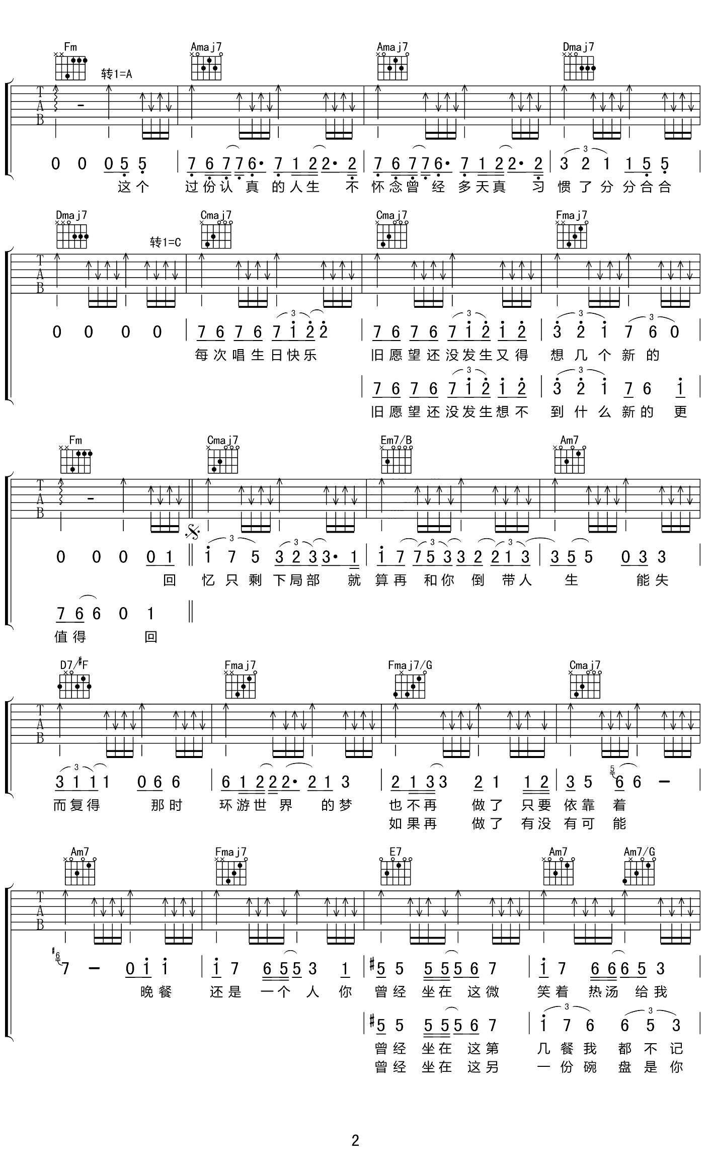 倒带人生吉他谱_C调扫弦版_吉他163编配_陈奕迅