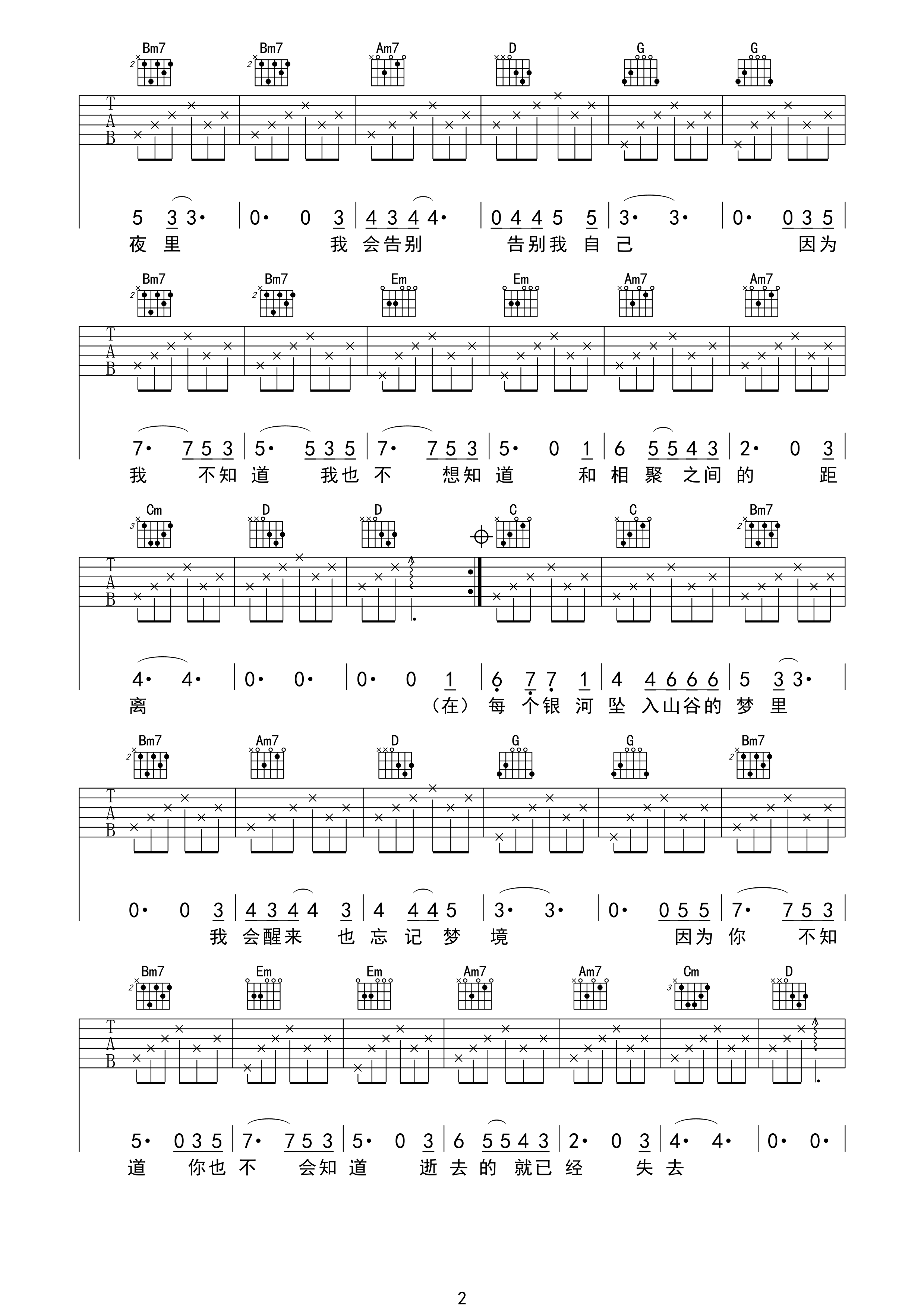 后会无期吉他谱_G调高清版_17吉他编配_邓紫棋