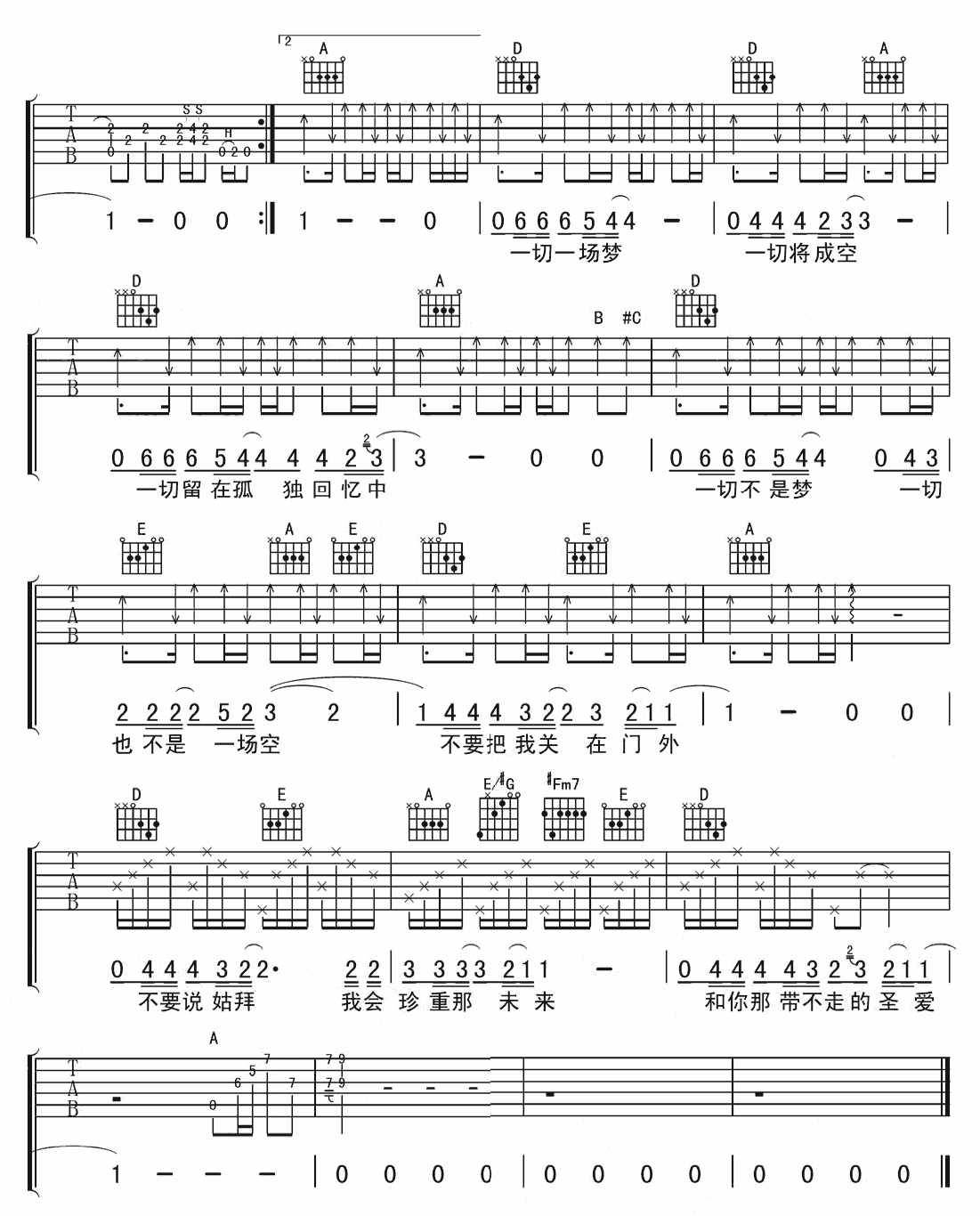 怕你为自己流泪吉他谱_A调精选版_黑豹乐队