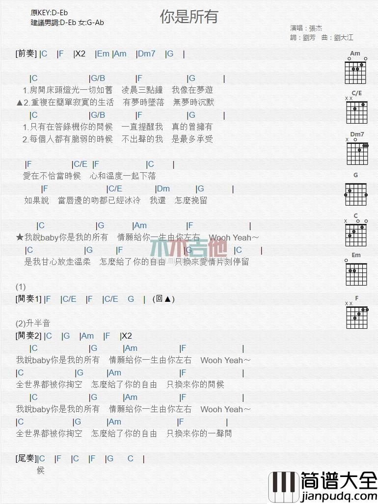 你是所有_吉他谱_张杰