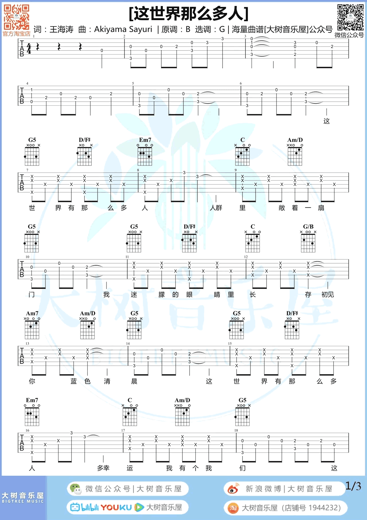 这世界那么多人吉他谱_莫文蔚_G调_弹唱教学视频