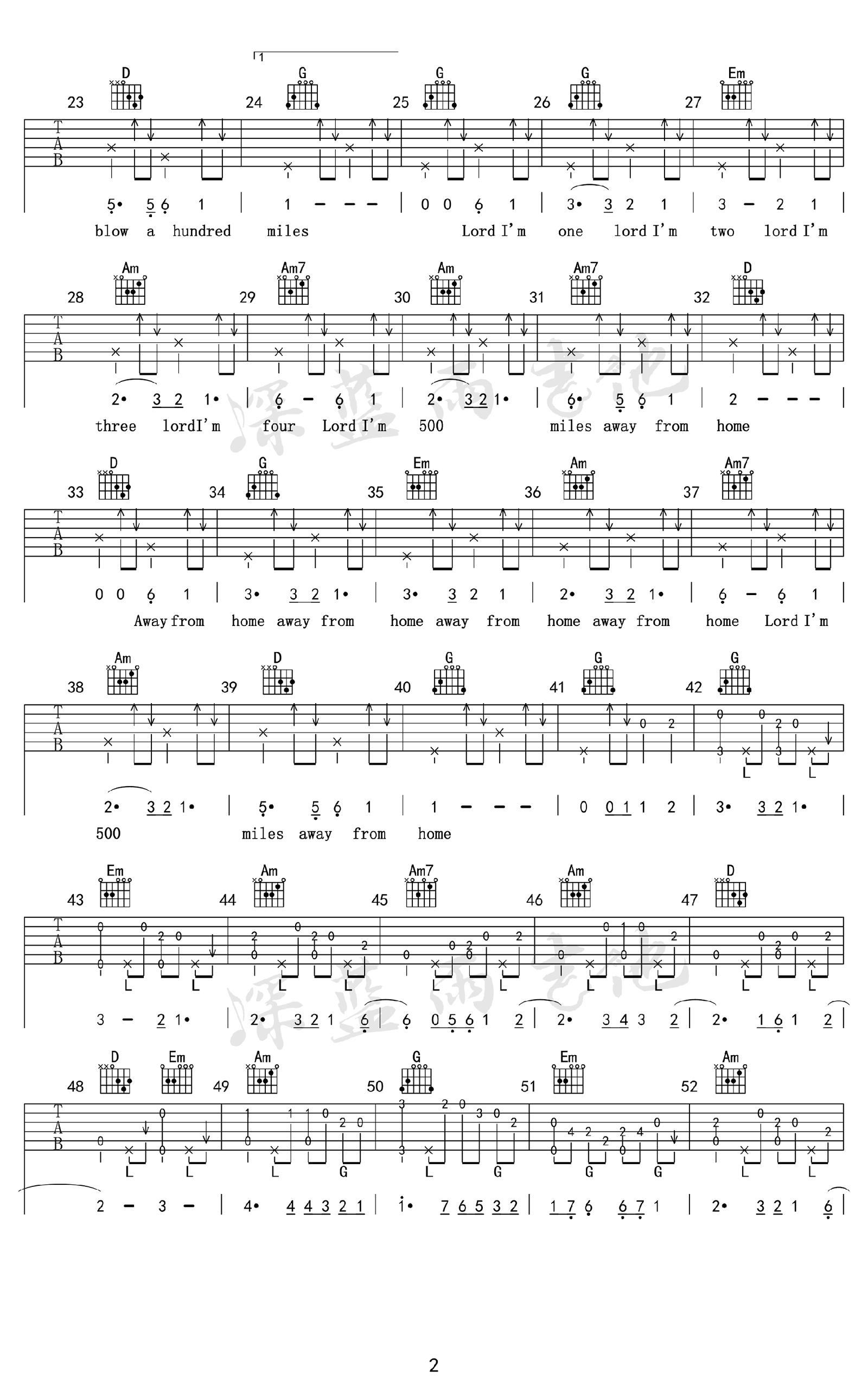 500miles吉他谱_民谣经典英文歌曲_吉他弹唱视频