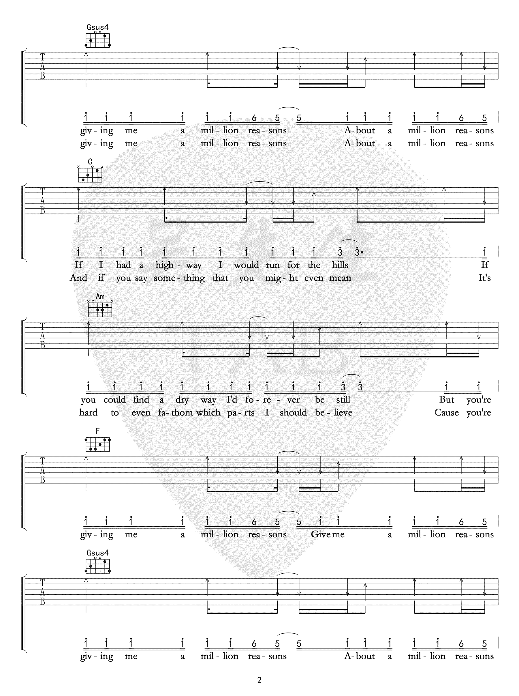 Million_Reasons吉他谱_lady_Gaga_C调弹唱谱_简单版