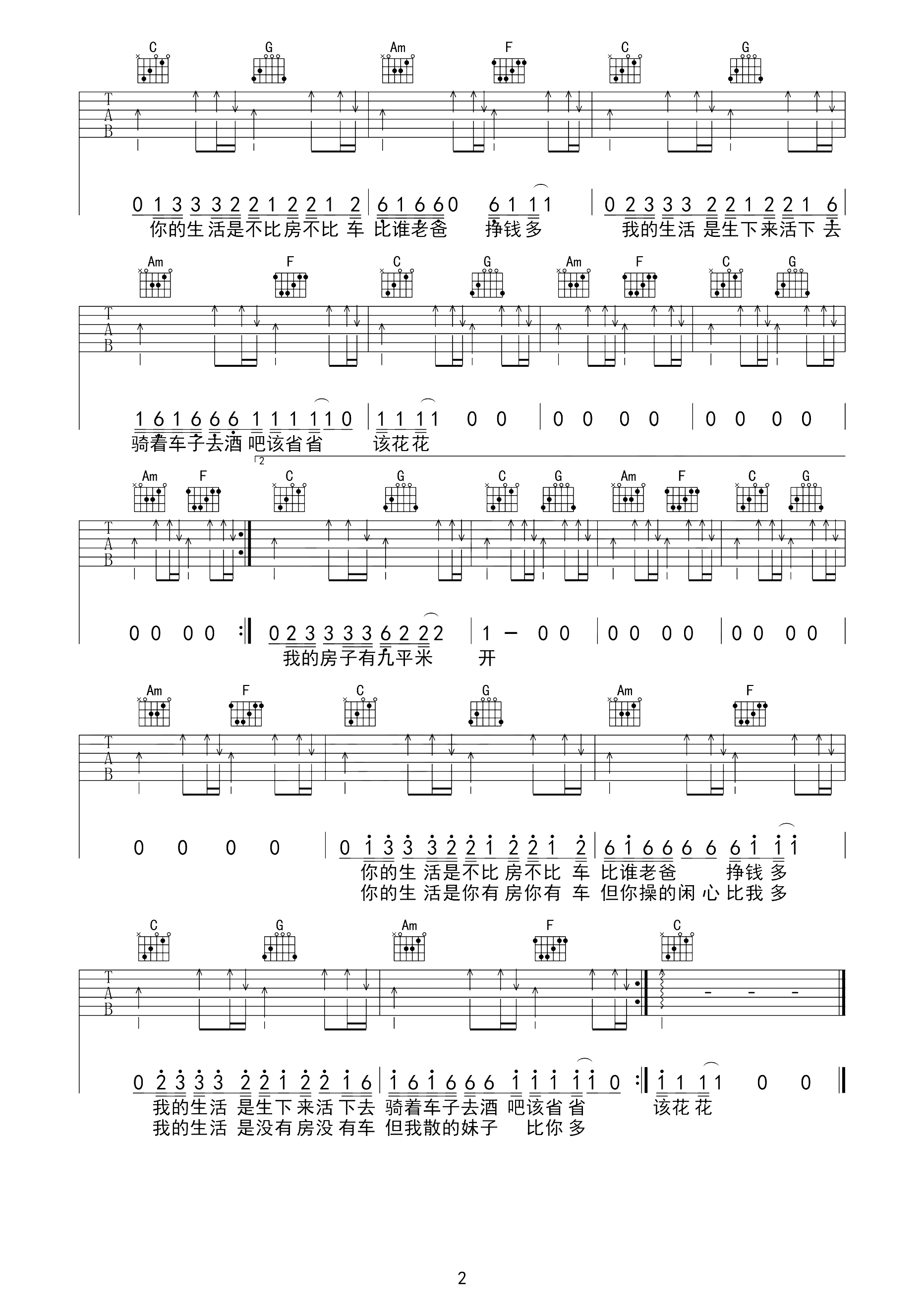 生下来活下去吉他谱_D调六线谱_高清版_未卜乐队