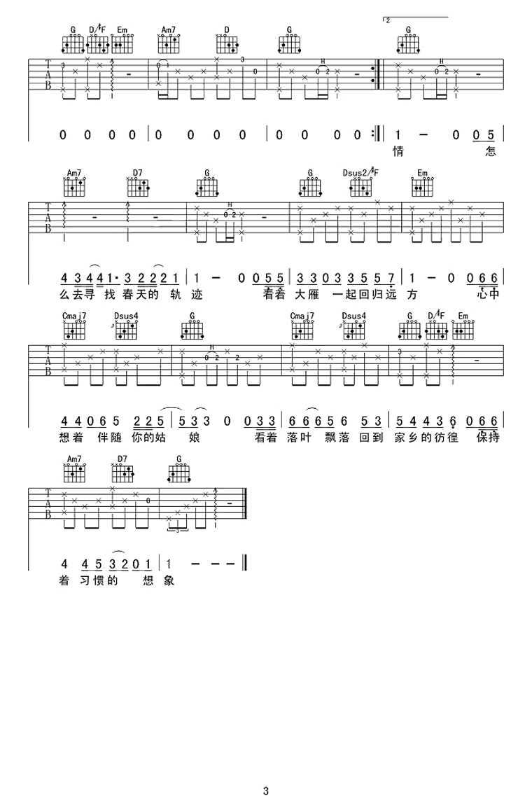 _春夏秋冬的你_吉他谱_王宇良_G调六线谱_吉他弹唱视频