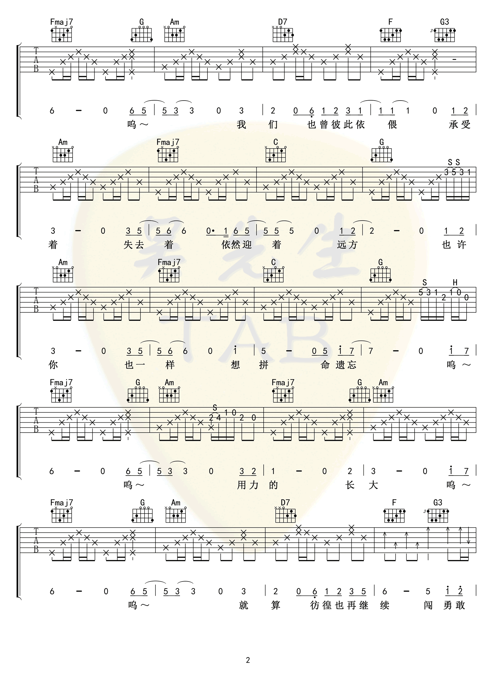 无畏吉他谱_马頔__无畏_C调原版弹唱六线谱