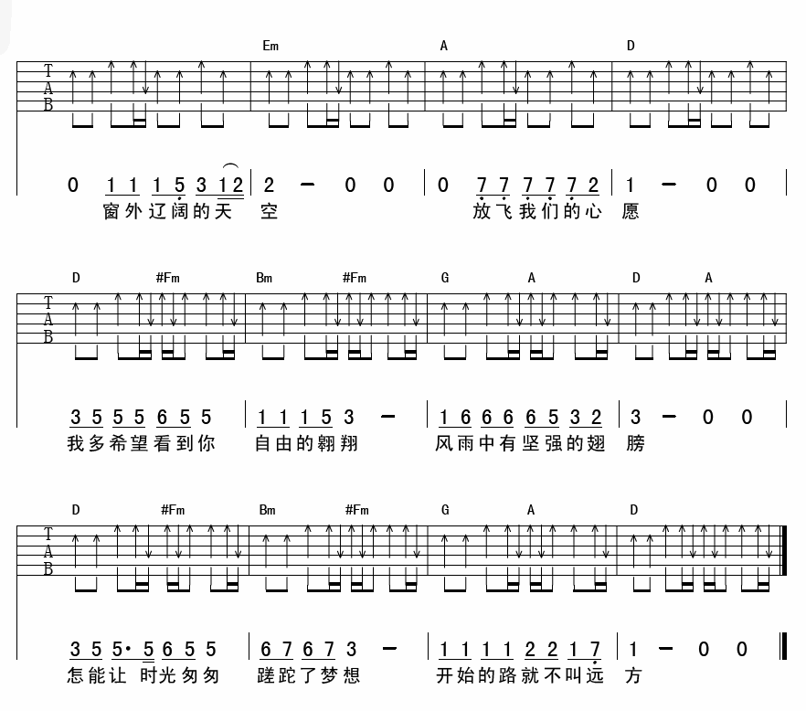 最美的春天吉他谱_F调六线谱_李健