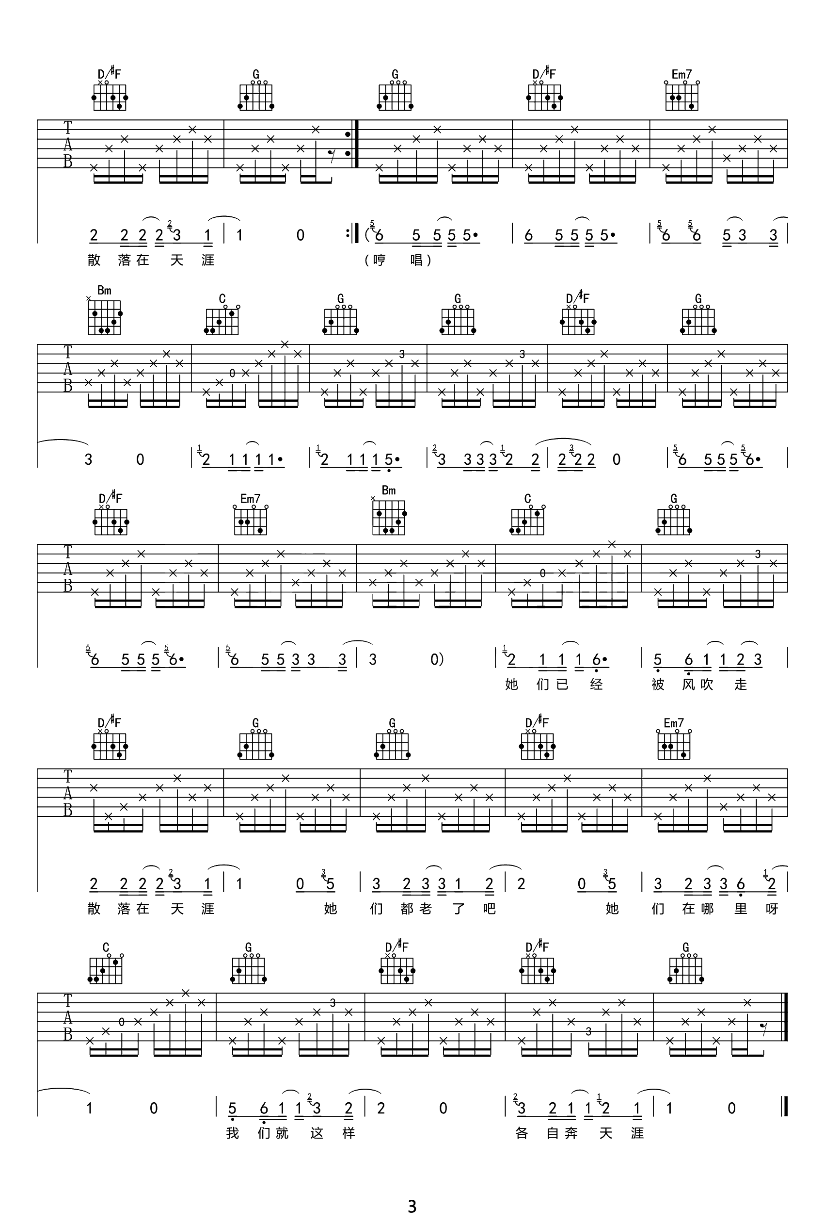 那些花儿吉他谱_G调原版_朴树_高清弹唱六线谱