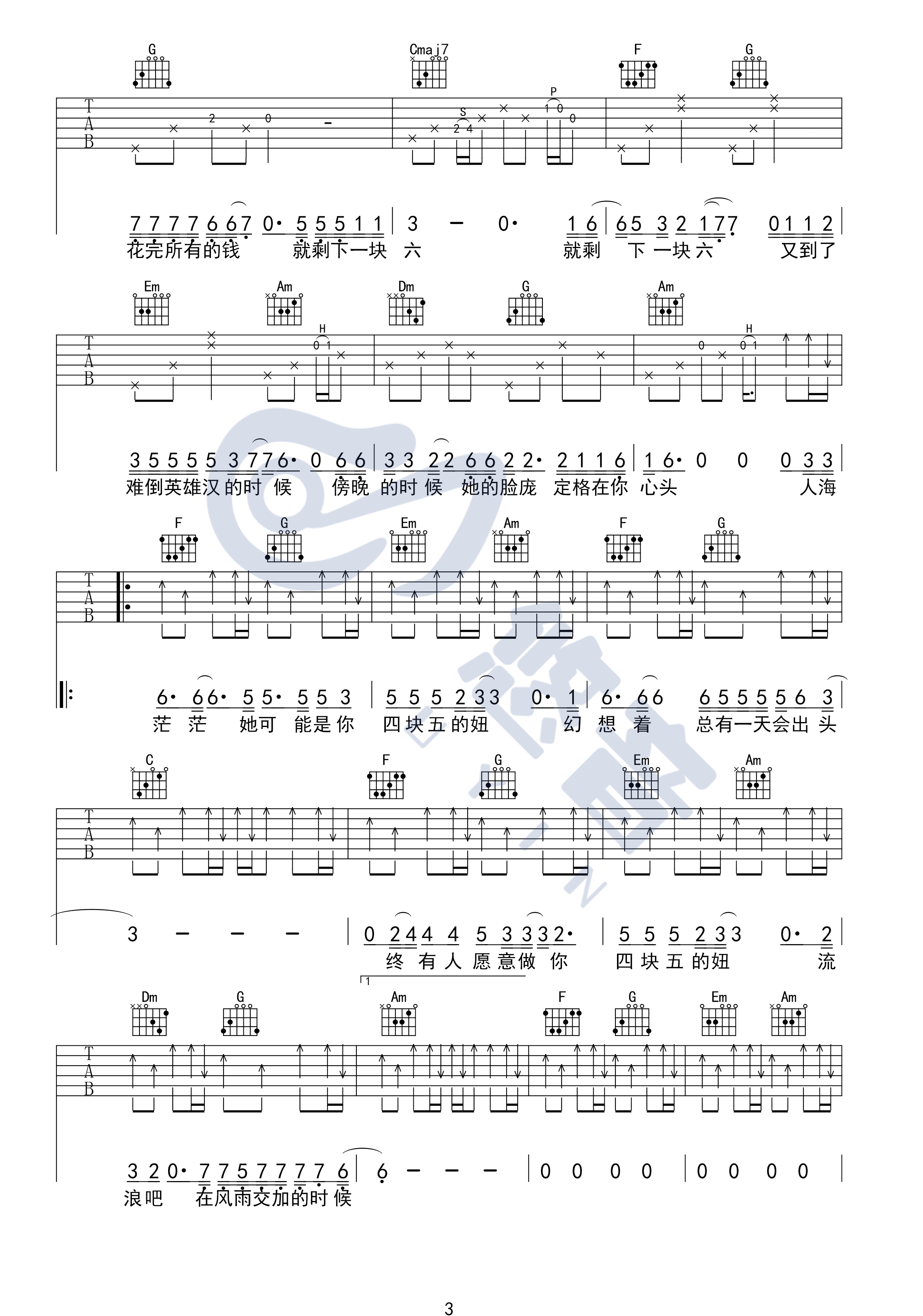 隔壁老樊_四块五_吉他谱_吉他弹唱示范视频_悠音吉他课堂