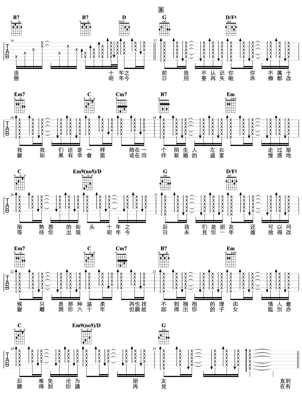 十年/明年今日吉他谱_陈奕迅_G调_弹唱演示/教学视频