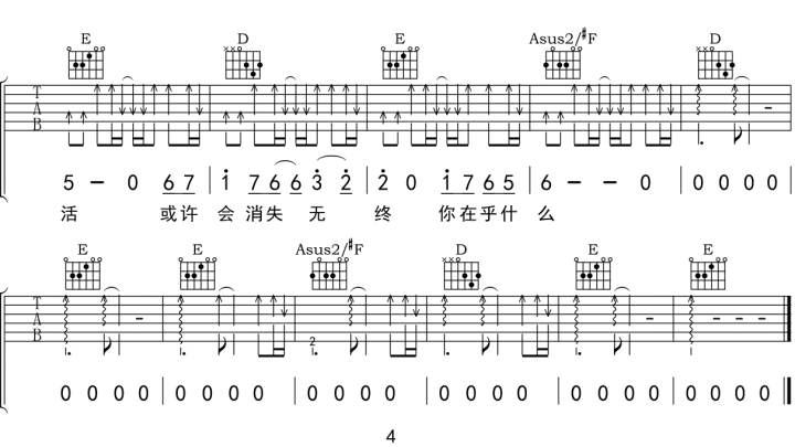 太多吉他谱_阿冗__太多_A调原版弹唱六线谱