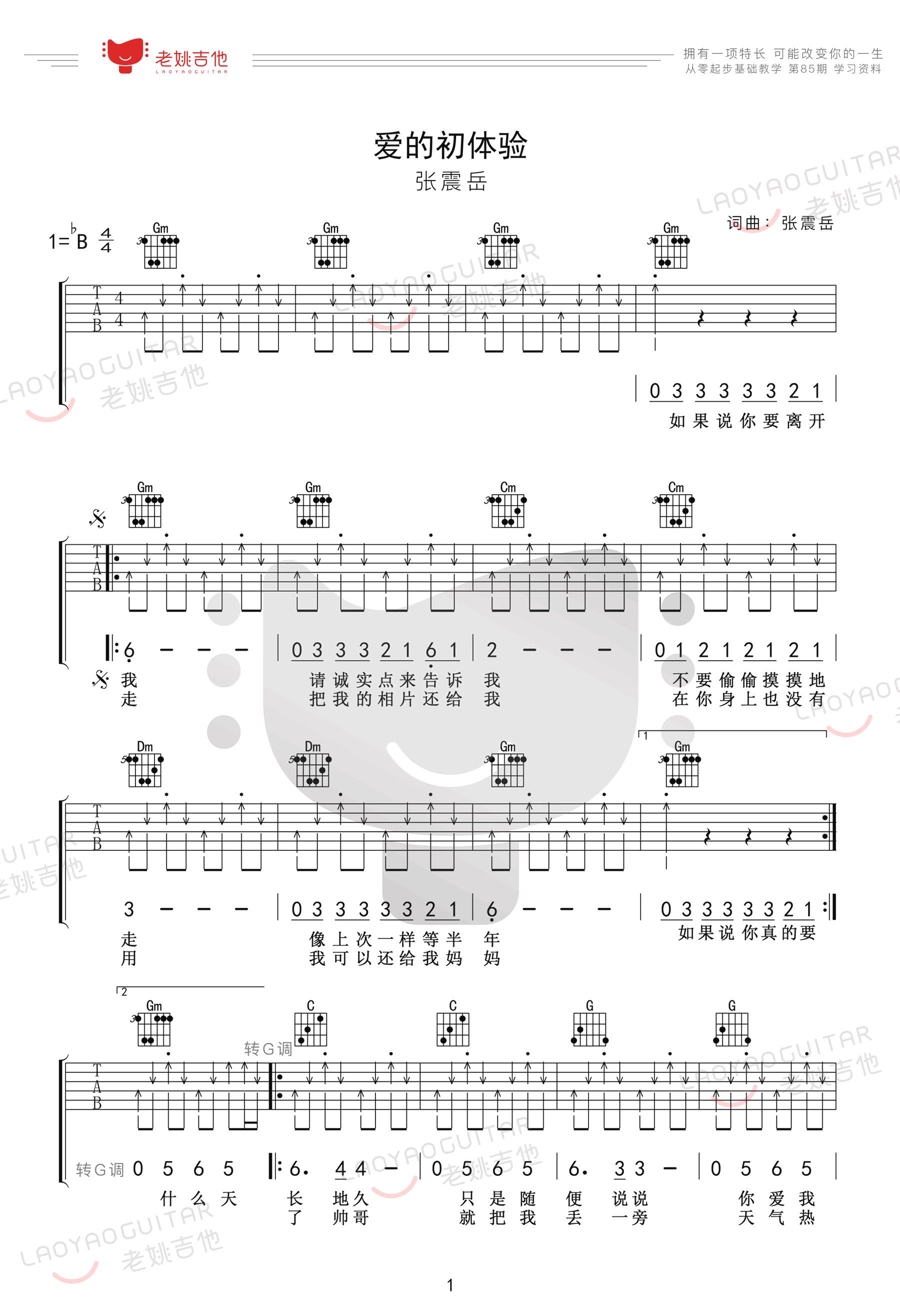 爱的初体验吉他谱_张震岳_原版弹唱谱_吉他教学视频