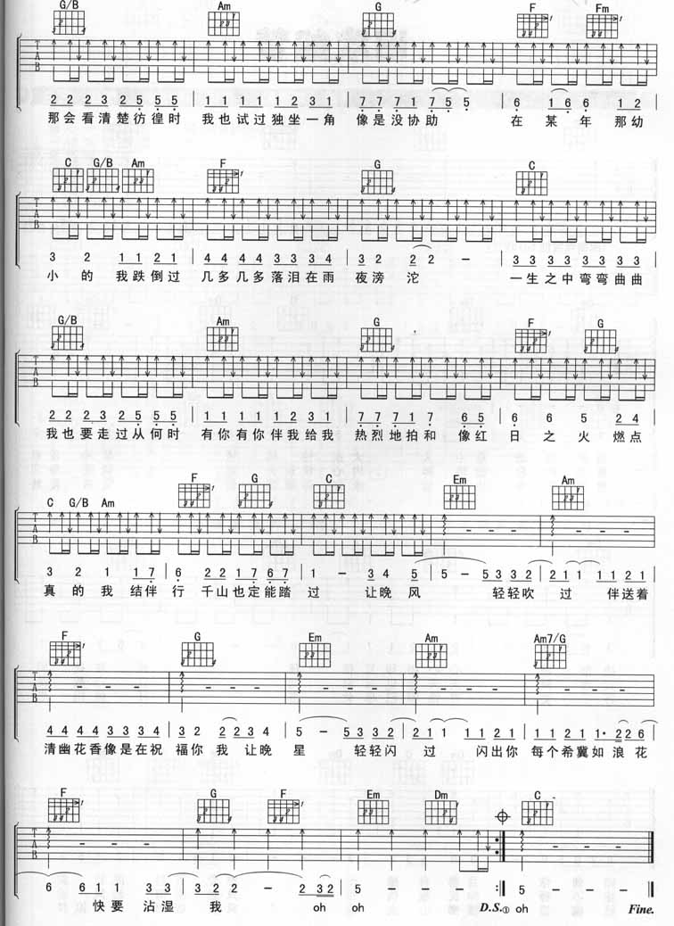 红日吉他谱_C调弹唱六线谱_图片谱_李克勤
