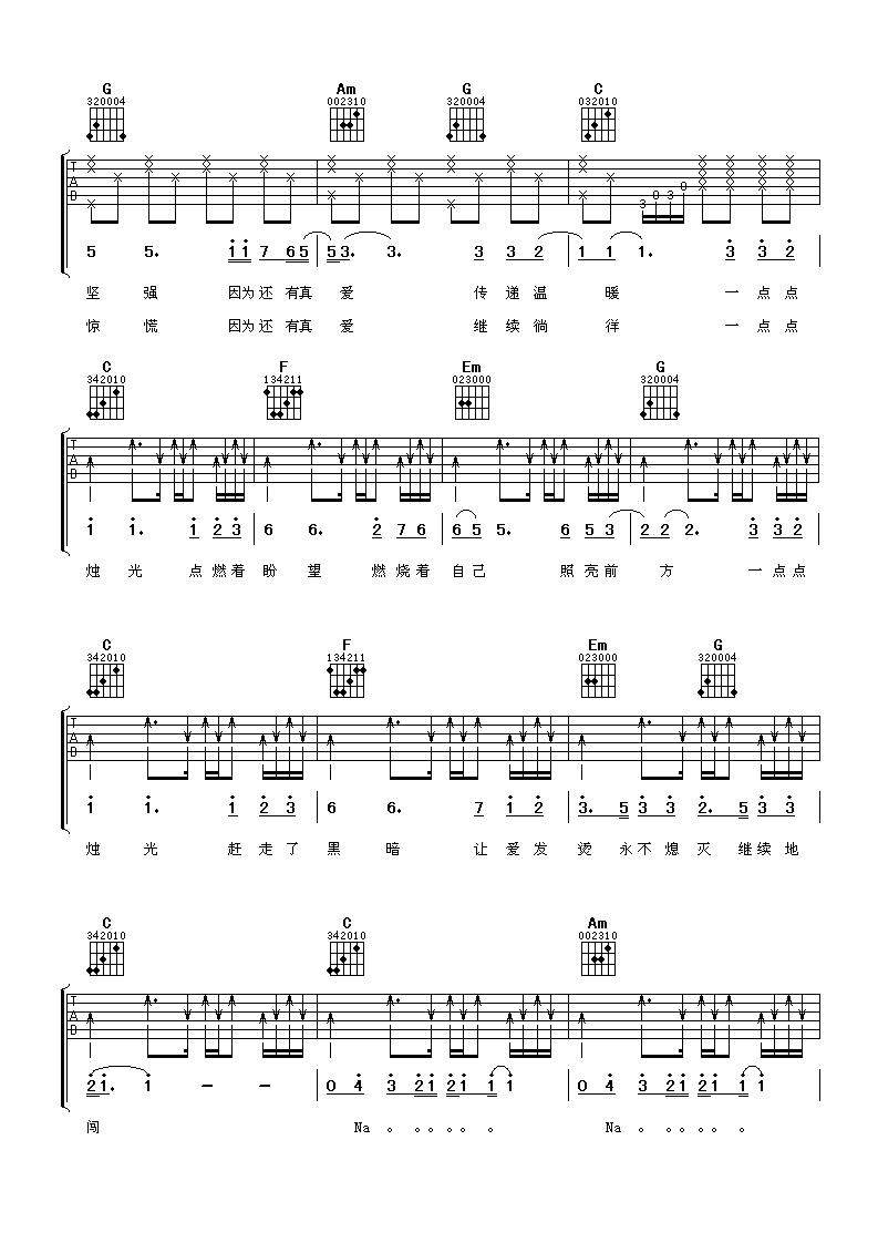 烛光吉他谱_C调_阿潘音乐工厂编配_谢霆锋