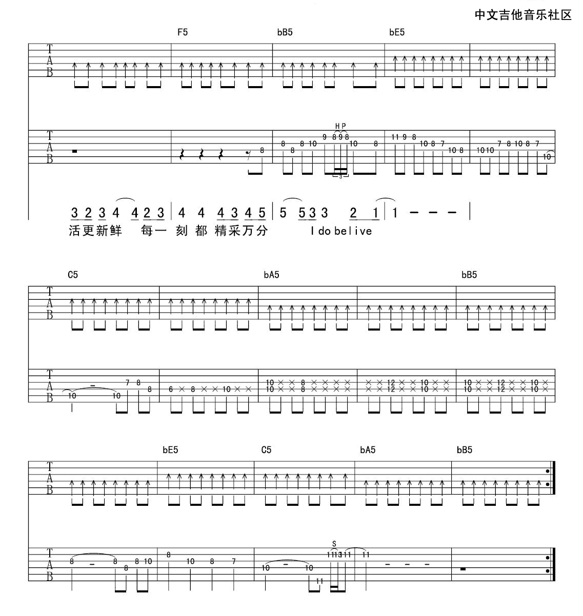 我相信吉他谱_E调扫弦版_中文吉他音乐社区编配_杨培安