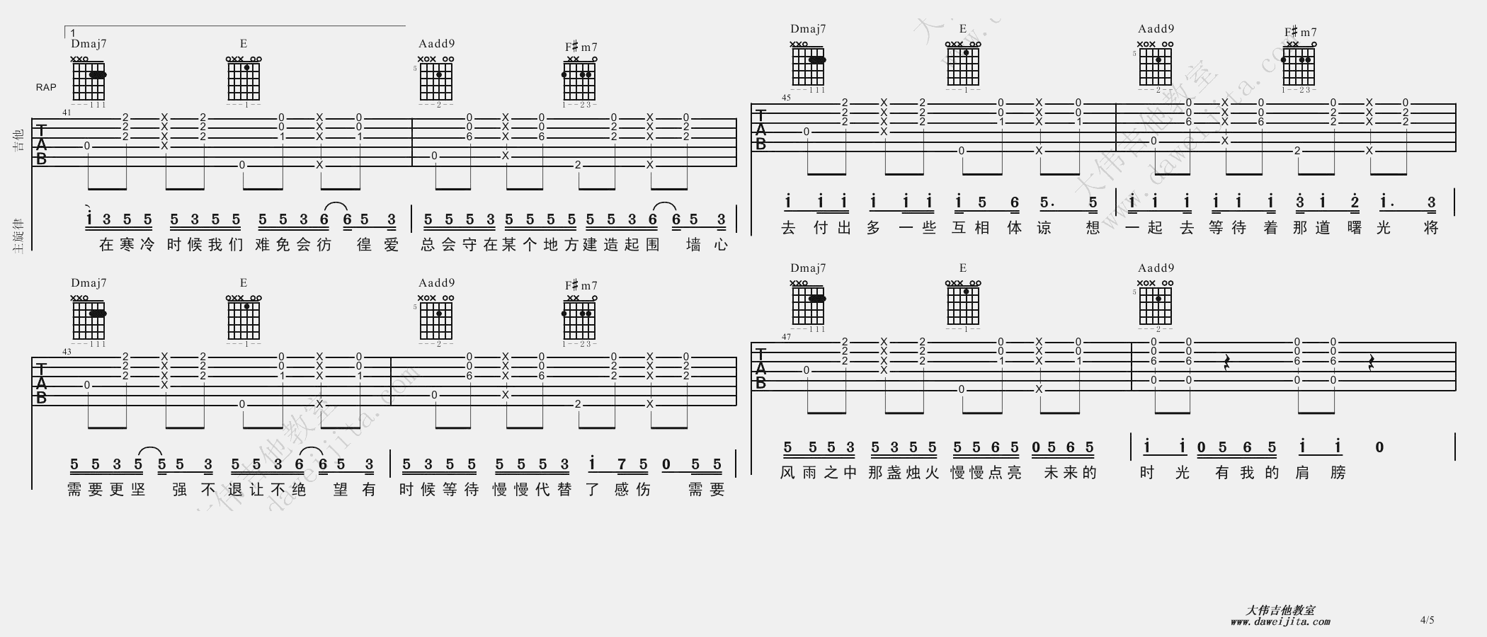 棉花糖吉他谱_A调精选版_大伟吉他教室编配_至上励合