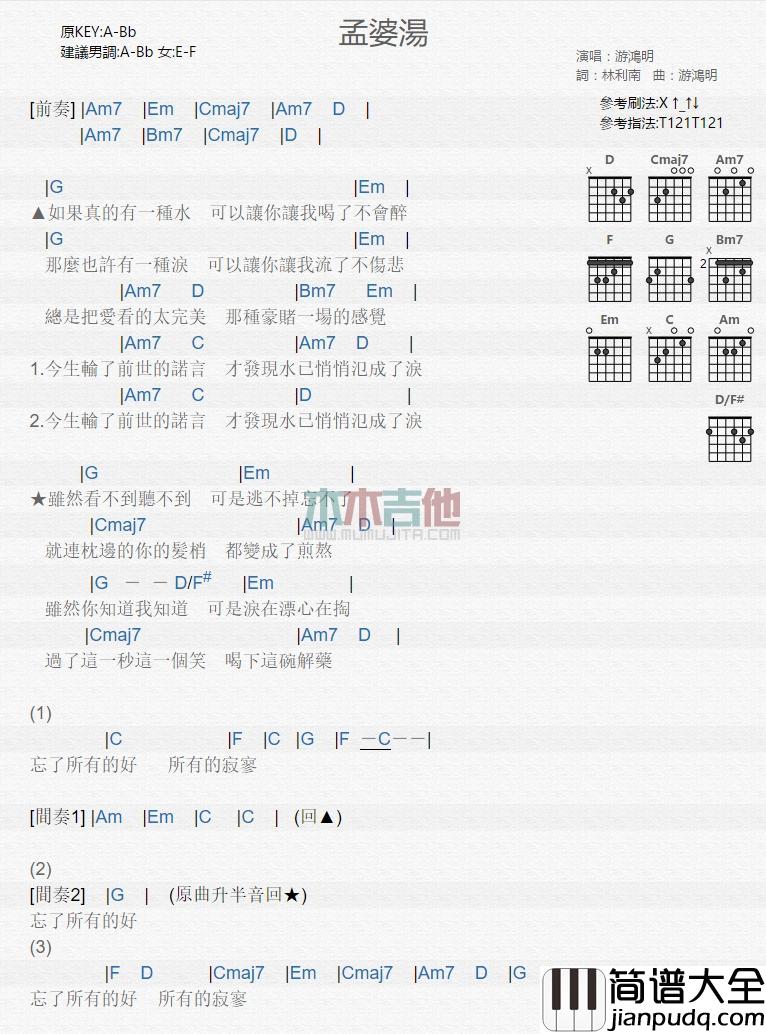孟婆汤_吉他谱_游鸿明